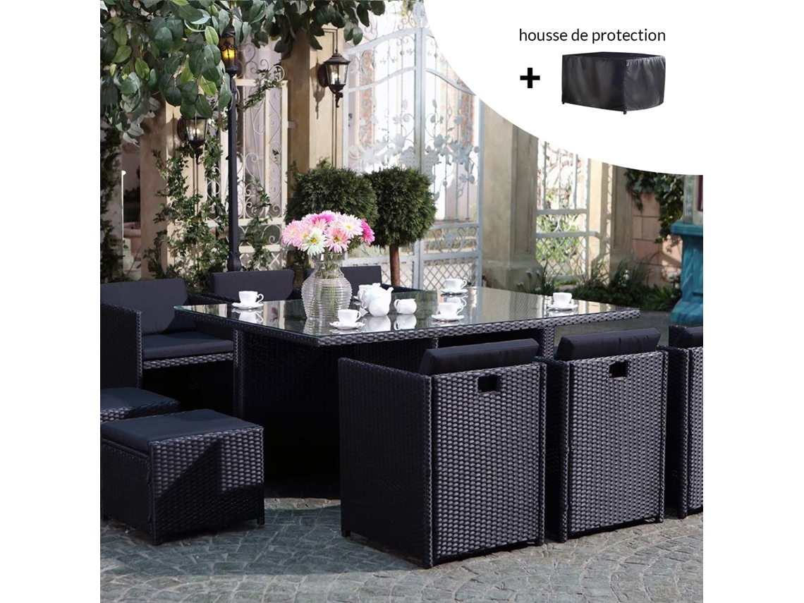 Miami 10 Noir/noir Housse De Protection Conjunto De Muebles De Jardín 10 Plazas Negro/negro Funda Protectora