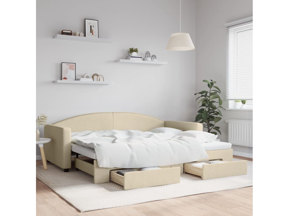 Sofá cama con cajón y cajones 90x200 cm Tela color crema Lovely Home