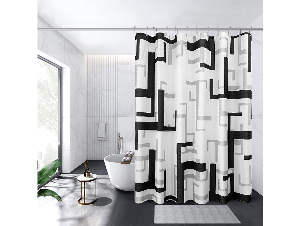 2026-cortina De Ducha Moderna Geométrica Linjou Negro Y Gris, Repelente Al Agua, 180x180 Cm Para Baño
