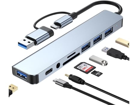 Aluminio 8 Del Eje 3.0 Del Eje Usb C Del Usb En 1 Divisor Usb Para Macbook Pro Air Y Más Pc/Portátil VENISYMLIS