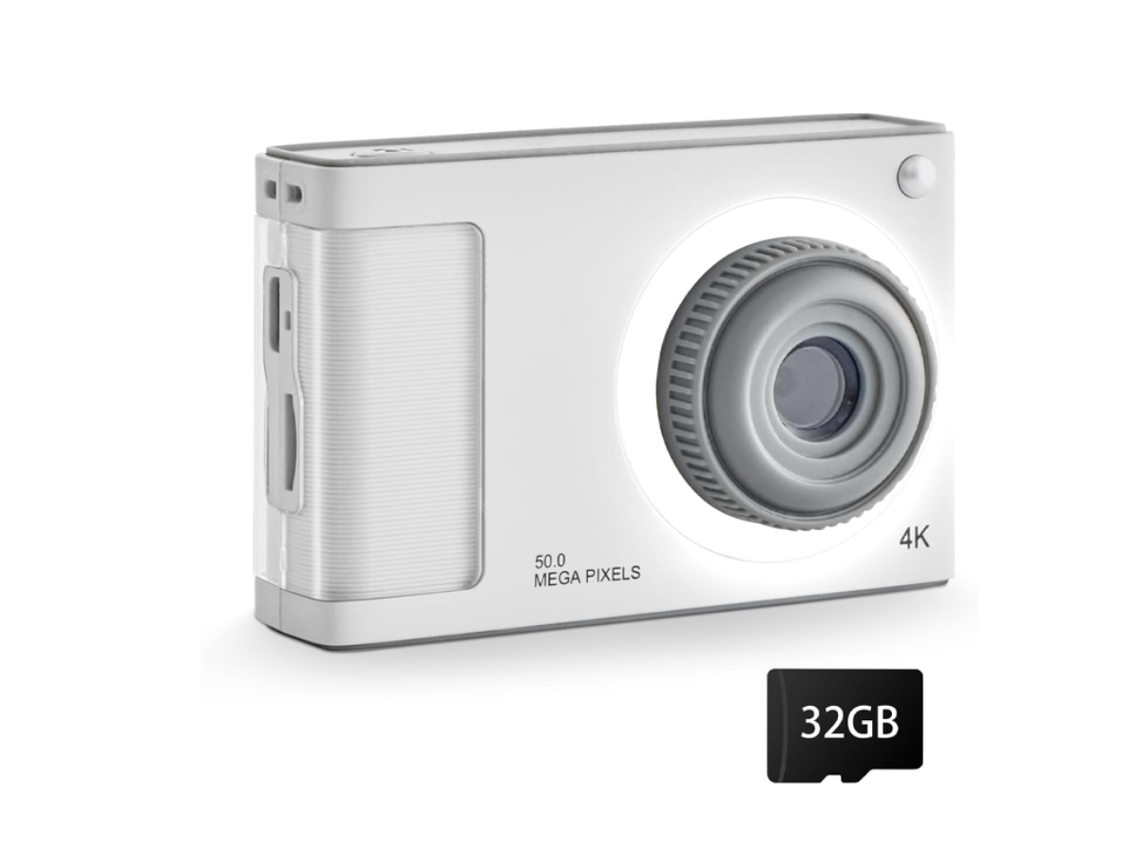 Cámara digital, cámara para niños FHD 1080P con tarjeta de 32 GB, zoom de 48 MP 8x para adolescentes y niños(plateado) BISBISOUS