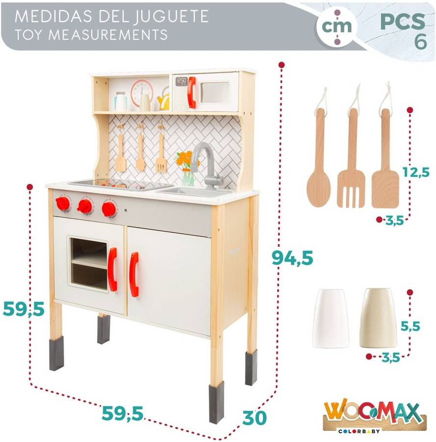 Cocina De Jugar woomax estufa edad 3 años 59.5 30 94.5 electrica 595x30x945cm +3a