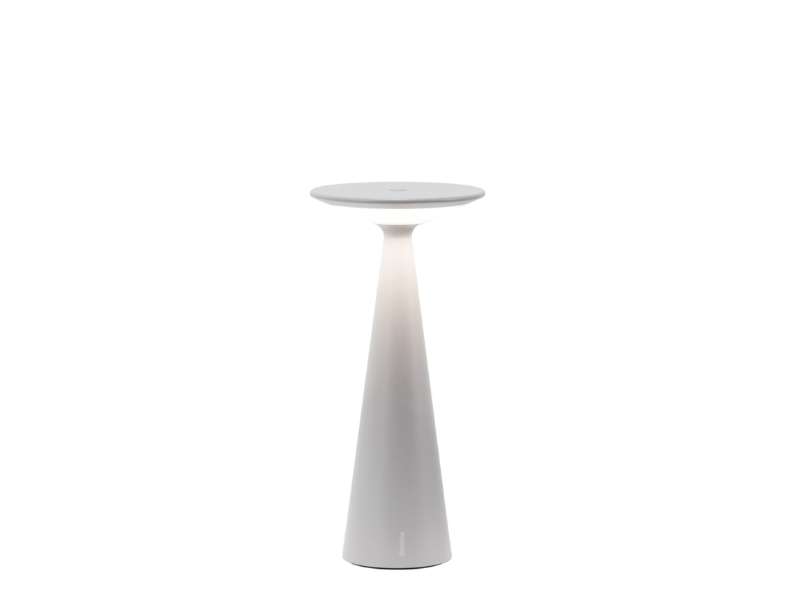 Lámpara de mesa LED recargable Zafferano Damina, regulable mediante tacto, batería de 8 horas de duración, IP65 - Inalámbrica, aluminio gris
