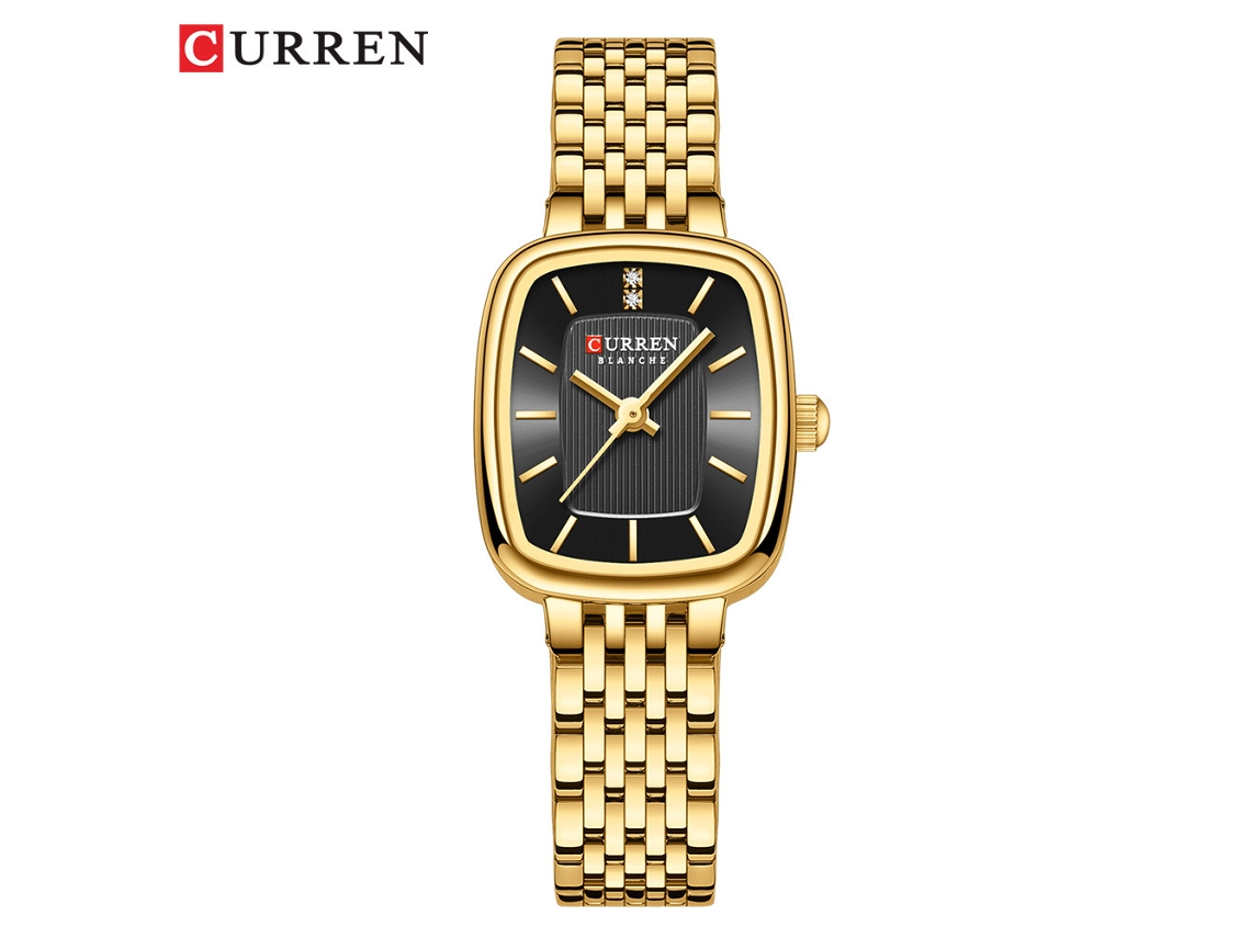 Reloj Cuadrado Impermeable Para Mujer (dorado Y Negro), Sencillo E Informal.