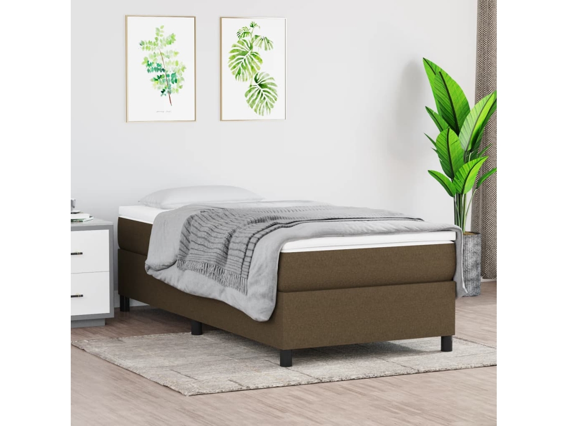 Estructura De Cama Sin Colchón Tela Marrón Oscuro 90x200 Cm