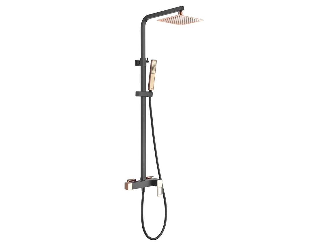 Columna de ducha monomando extensible Color Negro Mate y Oro Rosa Brillo MICE COLLECTION