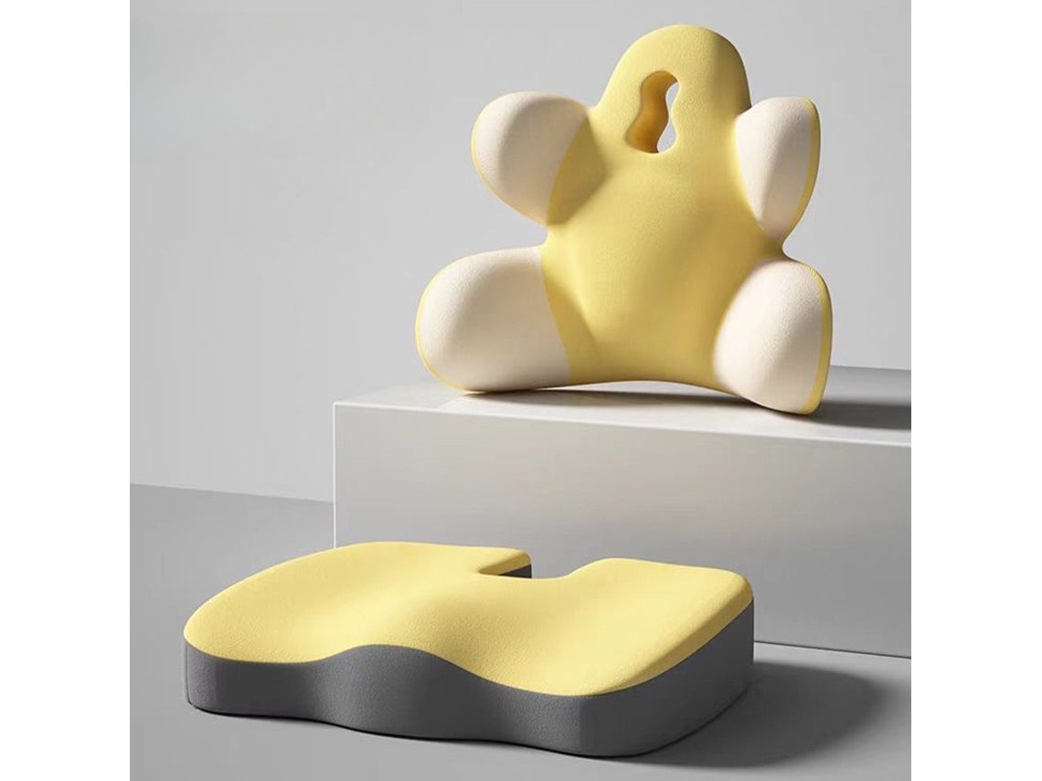 Almohada Ergonómica De Apoyo Lumbar Con Cojín De Espuma Viscoelástica, Amarillo Gertiz