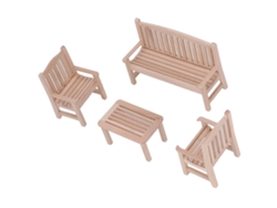 Juego De Muebles En Miniatura Para Casa De Muñecas De 4 Piezas: Banco De Madera, Silla, Mesa Y Jardín - Escala 1:12