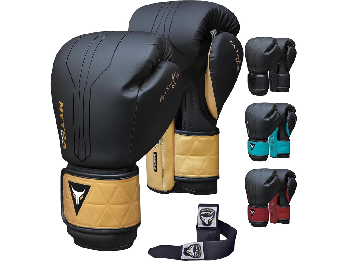 Guantes De Boxeo - Dorado - Mytra Fusion Bs-22, Vendas De Boxeo Incluidas, Guantes De Mma, Muay Thai, Kick Boxing Hombres Y Mujeres