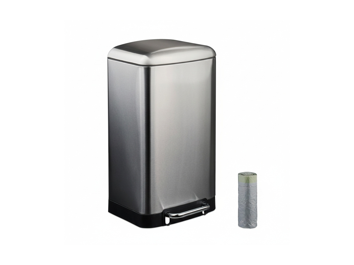 Relaxdays Cubo De Basura Cocina, 30 L, Antihuellas, Papelera Interior Extraíble, Pedal, Bolsas, Acero Inoxidable, Plata