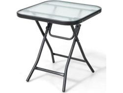 Mesa Cuadrada Plegable para Jardín, Marco Antioxidante, Mesa Plegable con Tapa de Cristal Templado, Mesa Portátil para Patio COSTWAY