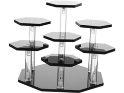 Soporte de exhibición multicolor de acrílico negro para figuras y maquetas: exclusivo, estable y fácil de limpiar.