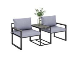 Conj Balcón 3 Piezas 2 Sillones Mesa Cojines Gris Transp