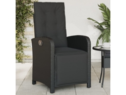 Sillón Reclinable De Jardín | Silla De Exterior | Silla Jardín Con Reposapiés Ratán Pe Negro Wsd85359