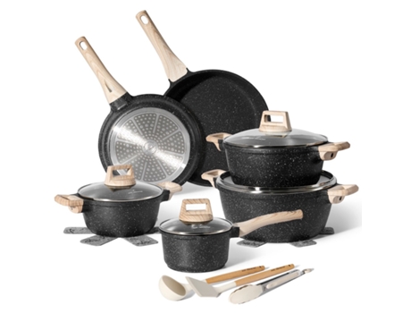 Batería de Cocina Inducción JUST PERFECTO 15 piezas Negra Sin ptfe y pfoa con Tapa Antiadherente