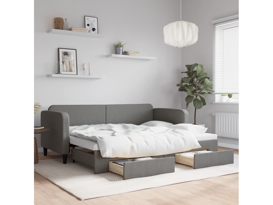 Sofá Cama Nido Con Cajones Tela Gris Oscuro 80x200 Cm