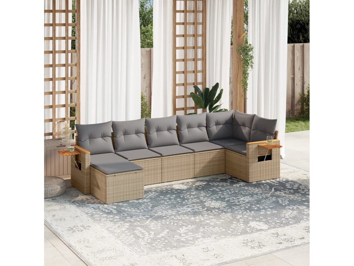 Conjunto de 7 sofás de jardín con cojines de mimbre beige de Dkd Home Decor
