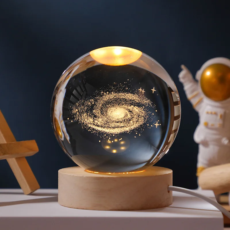 (8 Cm Galaxia) Luz Nocturna Led Usb Galaxia Bola De Cristal 3d Luna Planeta Luz