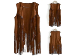 Chaleco Vaquera Para Mujer 1920 Con Flecos Sin Mangas Hippie Moto Retro Casual Festival S Caqui