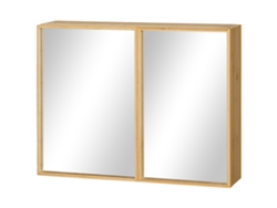 Mueble de baño con espejo, puertas dobles, 3 estantes interiores, para montaje en pared, fabricado en bambú natural.