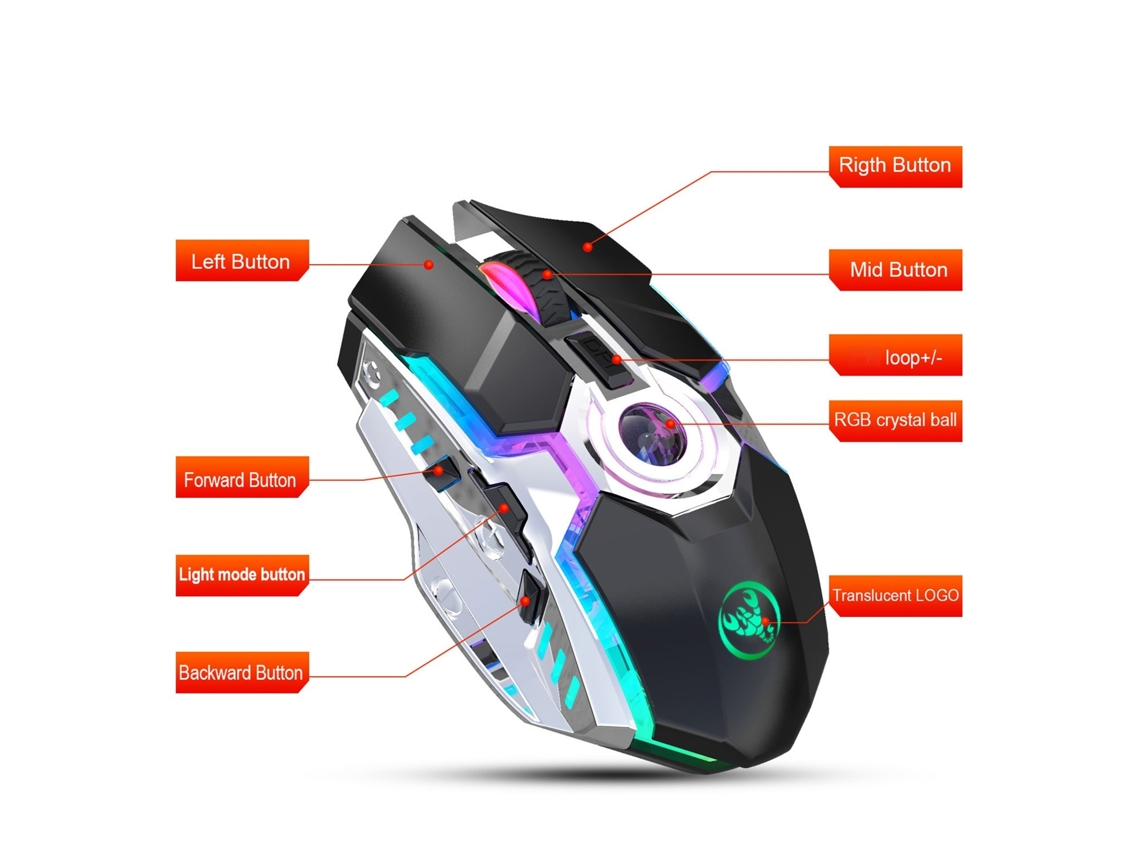 Ratón Usb Inalámbrico 2.4g Hxsj T30 Con Retroiluminación Rgb Recargable 2400dpi Para Juegos