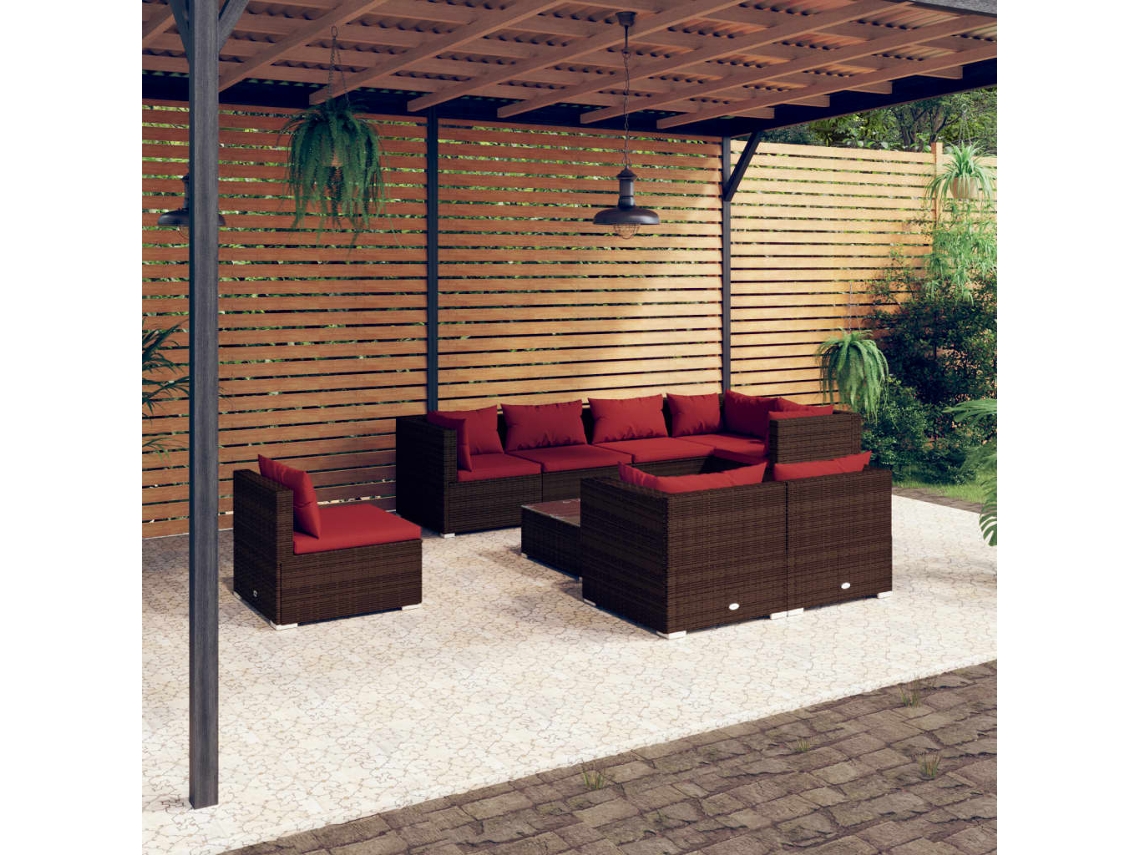 Conjunto de jardín de 9 piezas con cojines de mimbre marrón DKD Home Decor