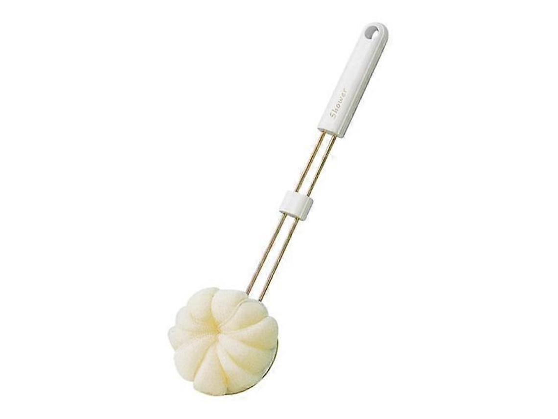 Cepillo de baño con mango largo y cerdas suaves, ideal para limpiar la bañera y la espalda, blanco.