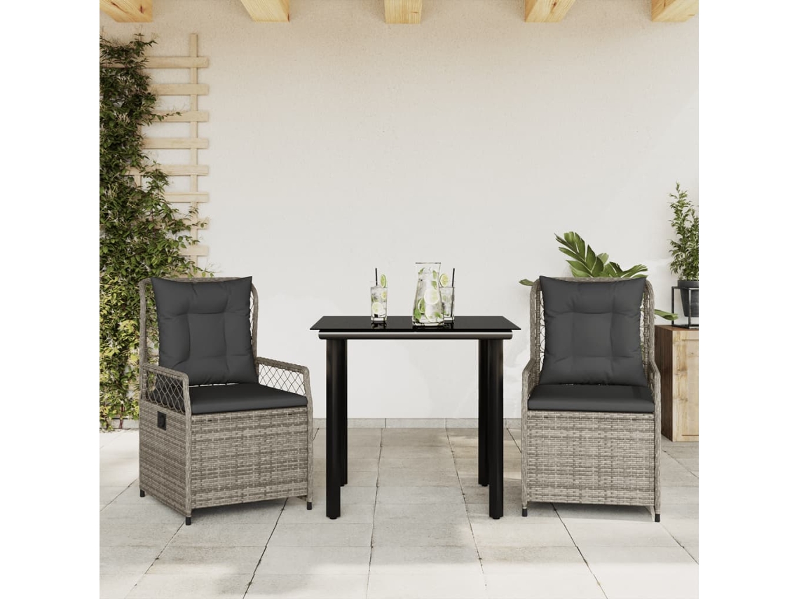 Juego de comedor de jardín de 3 piezas DKD Home Decor con cojines de mimbre gris