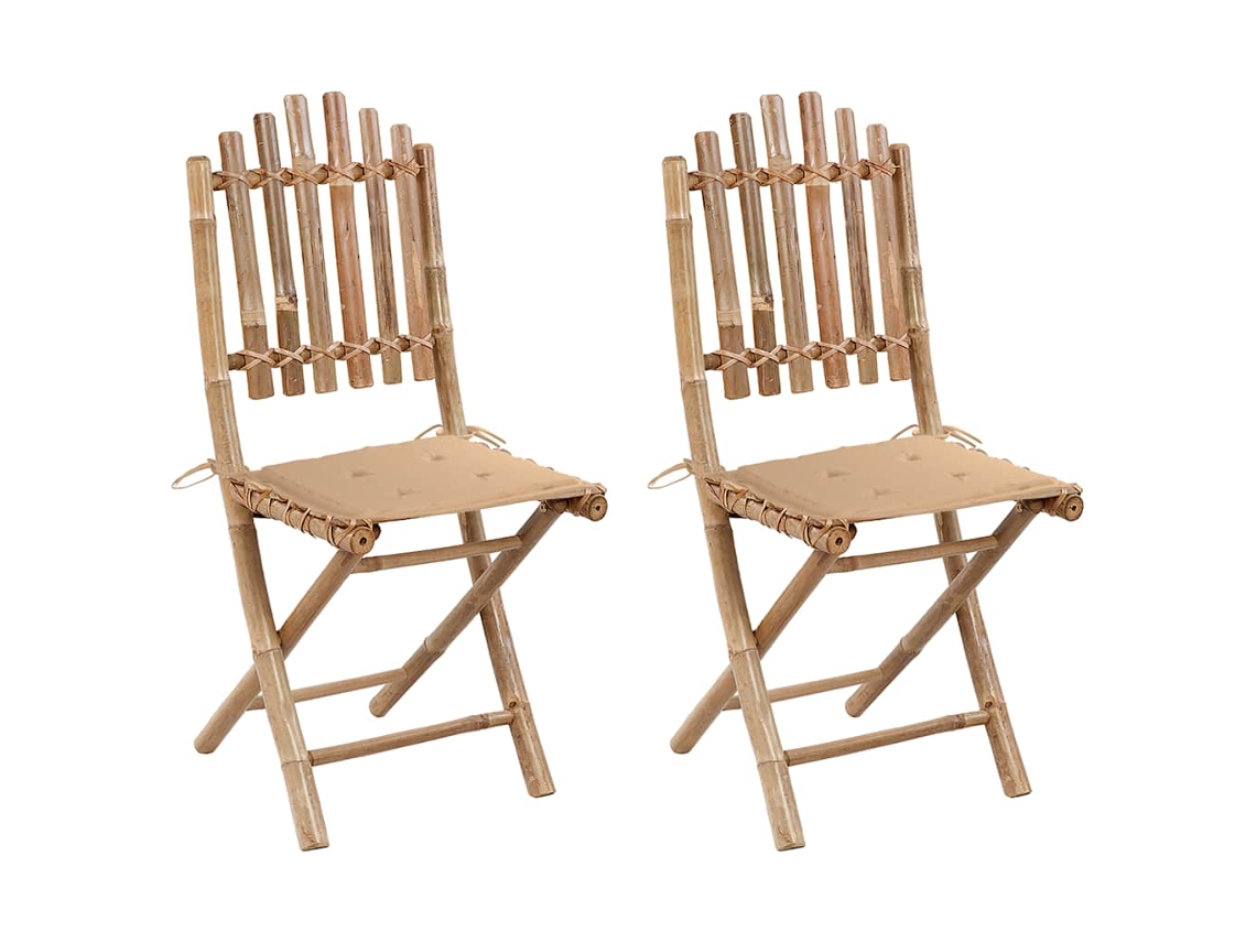 Sillas de jardín plegables de bambú DKD Home Decor con cojines, 2 unidades