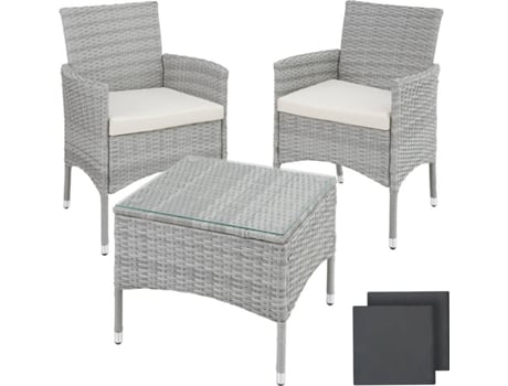Conjunto de Jardín TECTAKE Luzern (Gris Claro - Poli Ratán - 60x61x84 cm)