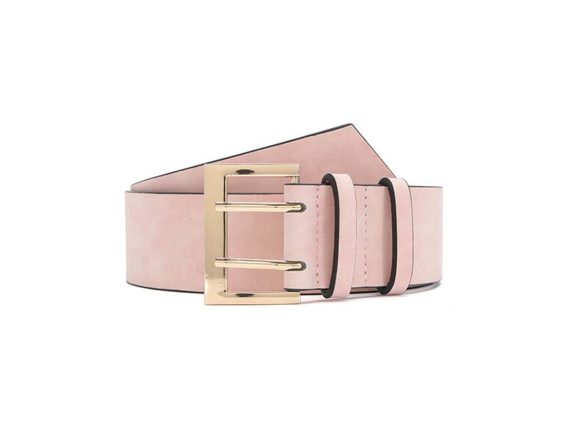 Cinturón De Mujer De Pu Con Doble Hebilla, Versátil Para Vestidos, Pantalones, Moda Diaria, Fiestas, Color Rosa.