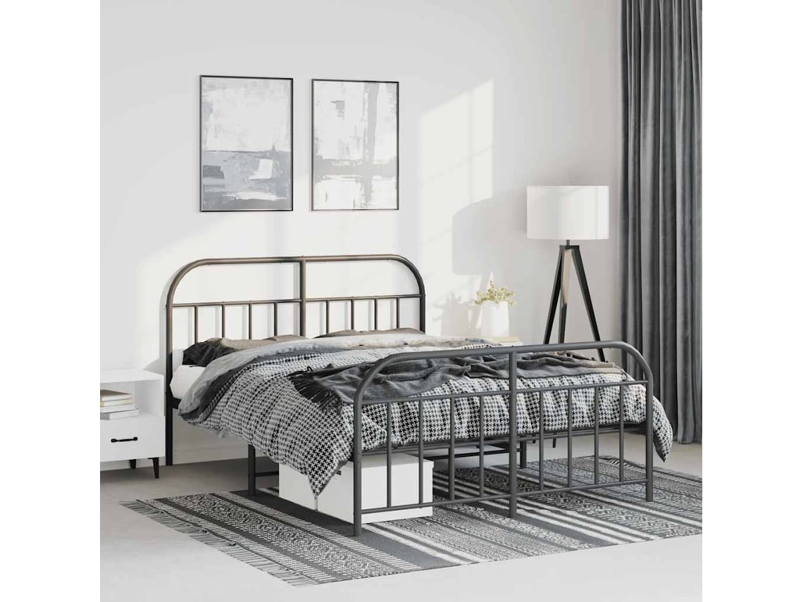 Estructura Cama Sin Colchón Con Estribo Metal Negro 135x190 Cm