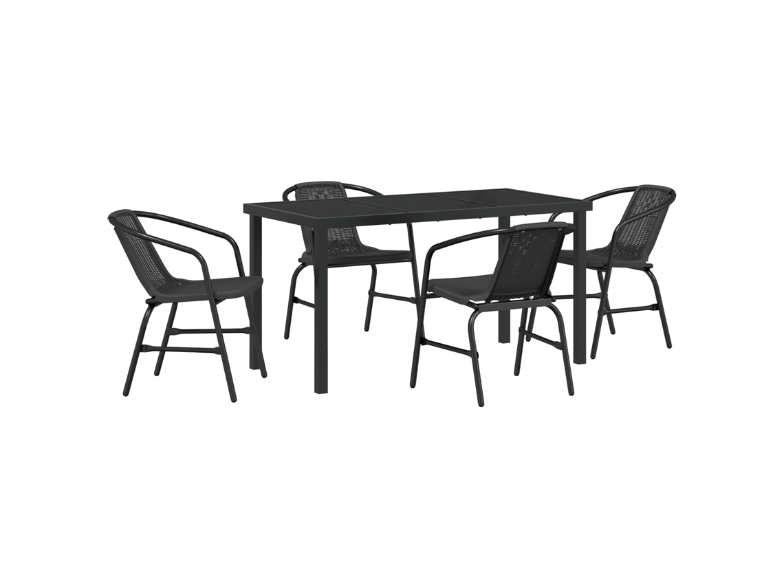 Conjunto de comedor de jardín vidaXL de 5 piezas de ratán negro y plástico