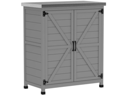 Caseta de herramientas para exterior resistente a la intemperie con banco de trabajo, puertas dobles y estantes, 79 x 43 x 92 cm, gris. Tienda BAGOLY