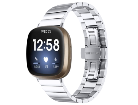 Correa de reloj inteligente para Fitbit Versa 4 / Sense 2 de metal con hebilla de mariposa universal (plateada)