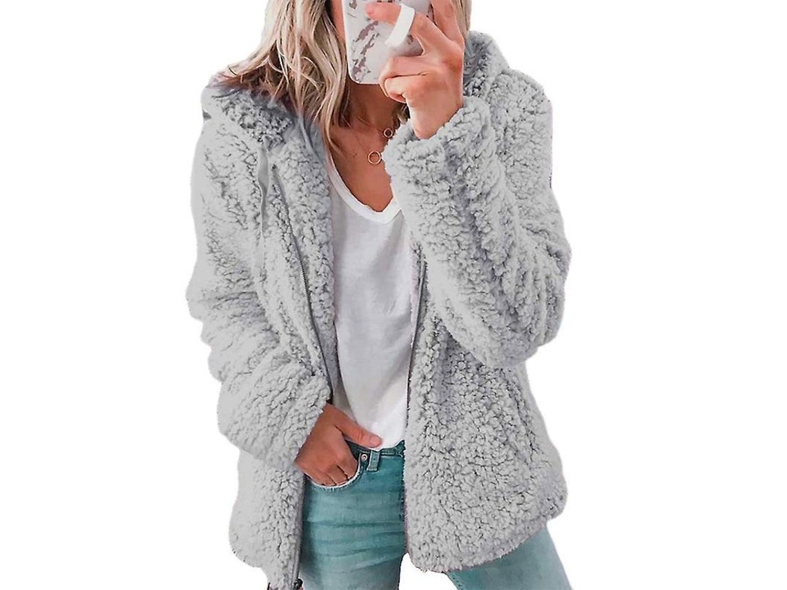 2026-chaqueta Teddy Bear Para Mujer Con Capucha De Felpa Abrigo Cálido Invierno Casual Fluffy Zhc Xl Gris Claro