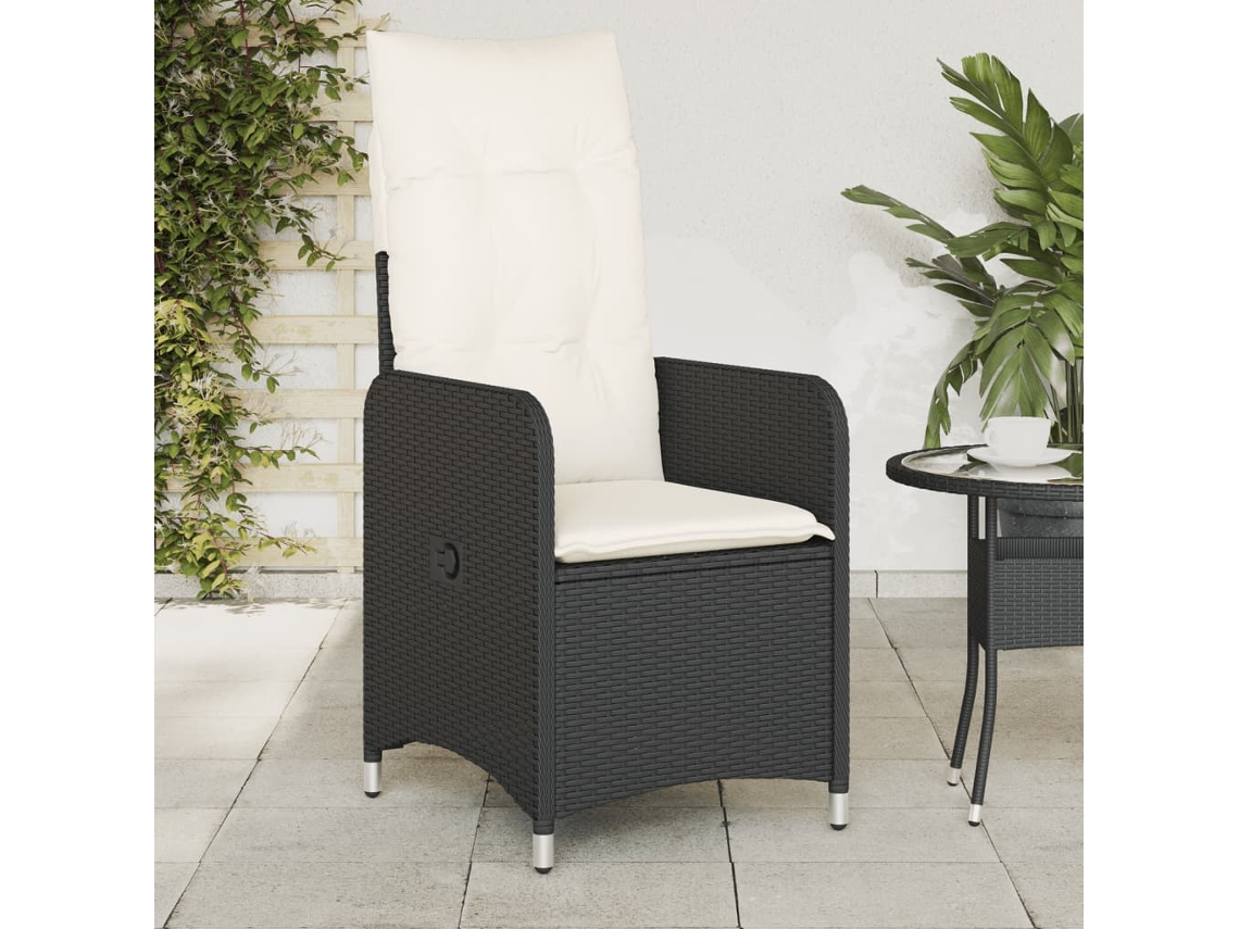 Silla de jardín reclinable DKD Home Decor con cojines de mimbre negros