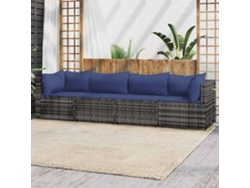 Conjunto de muebles de jardín con cojines, mimbre gris PE Dkd Home Decor