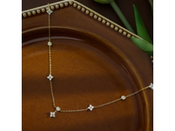 (oro) Plata De Ley 925, Collar Chanel Con Trébol De Cuatro Hojas Y Delicada Cadena Cruzada, Diseño Geométrico
