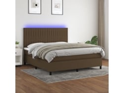 Cama Box Spring Colchón Luces Led Tela Marrón Oscuro 180x200cm