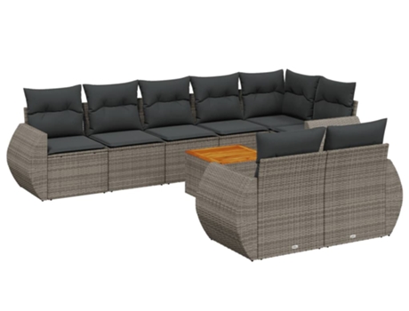 Conjunto 9 de muebles de jardín VIDAXL y cojines ratán sintético gris