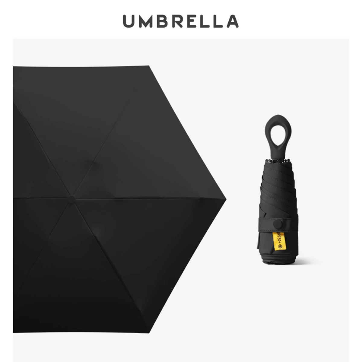 (negro) Mini Sombrilla Con Protección Uv, Sombrilla De Sol Portátil Ultraligera De Cinco Pliegues, Compacta Y Portátil.