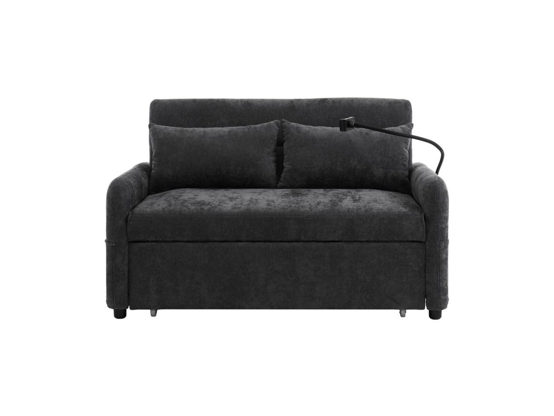 Sofá convertible de 2 plazas Mobrio, ajustable en varios ángulos, de chenilla, con soporte para móvil y puertos USB, color gris