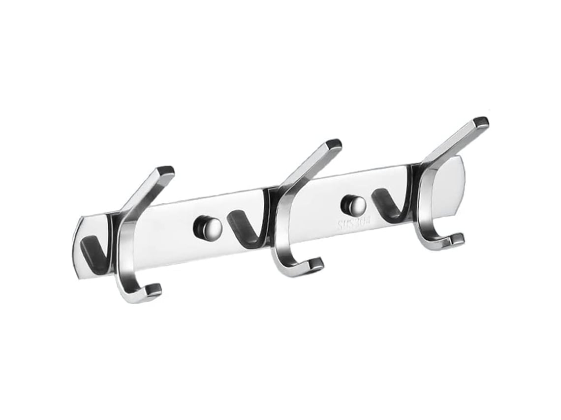 Elegante perchero de pared, duradero, de acero inoxidable, resistente a la oxidación, con ganchos dobles y superficie lisa, ideal para armarios.
