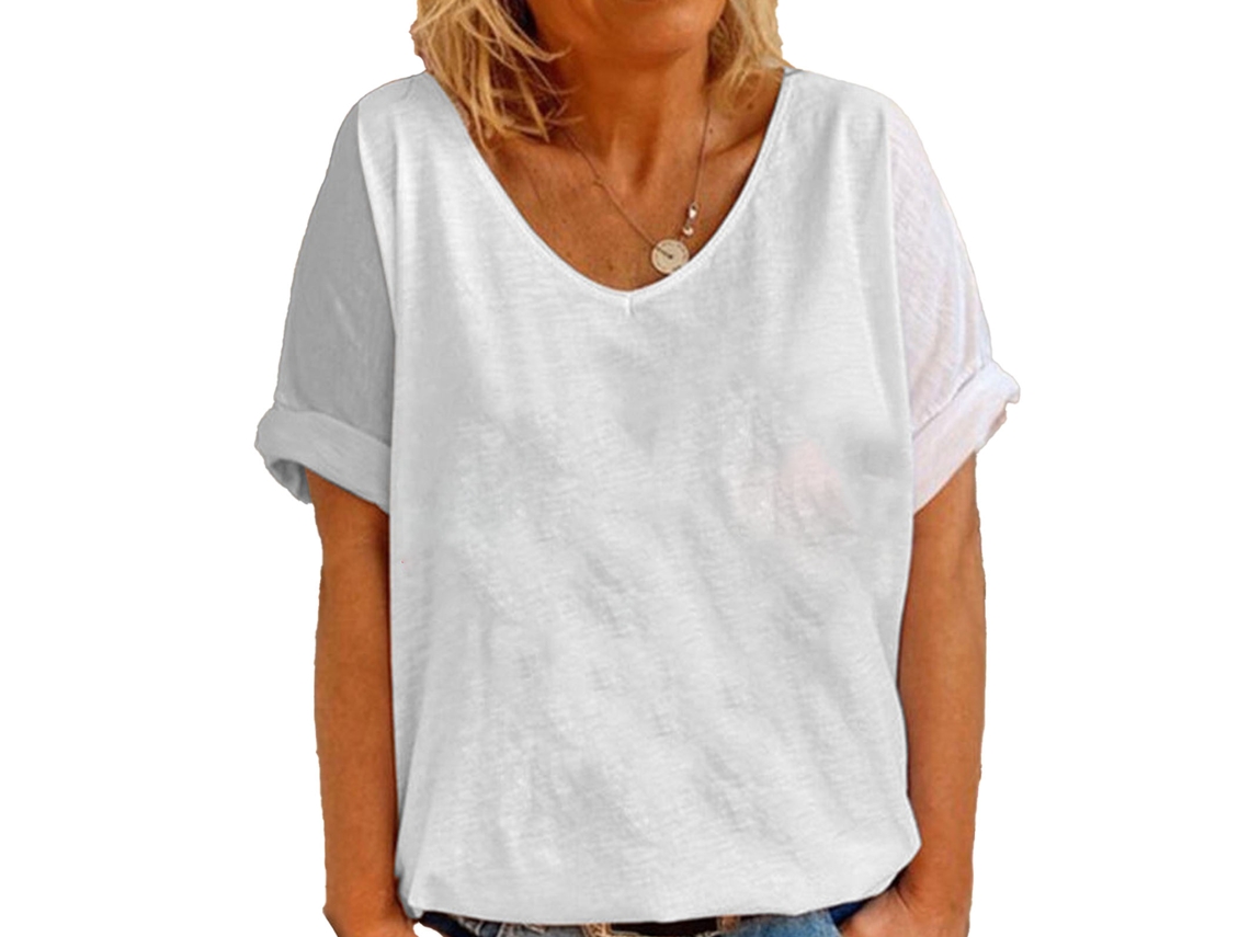 Camiseta Blanca De Manga Larga Con Cuello Redondo Para Mujer, Corte Holgado, Estilo Casual, Veraniego, De Algodón.