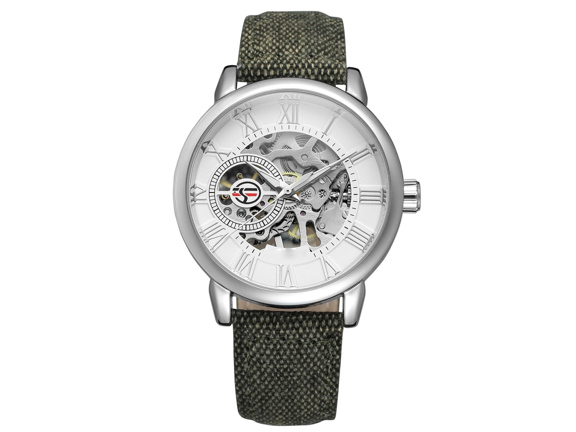 Reloj Mecánico Hombre Con Correa De Tela Impermeable Forsining (blanco)
