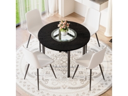Conjunto De Comedor Redondo 100 Cm - 4 Sillas Pu Con Asiento Ancho - Blanco Y Negro