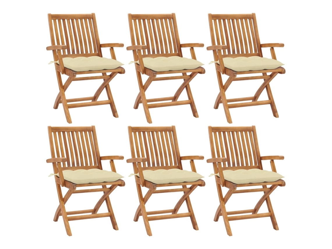 vidaXL Sillas de jardín plegables 6 uds madera maciza teca con cojines