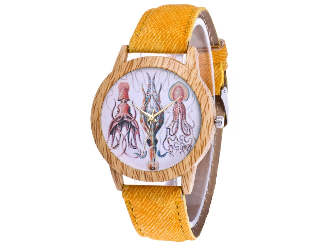 Reloj De Pulsera Informal De Cuarzo Para Parejas Con Cinturón De Vaquero, Diseño Sencillo (amarillo)