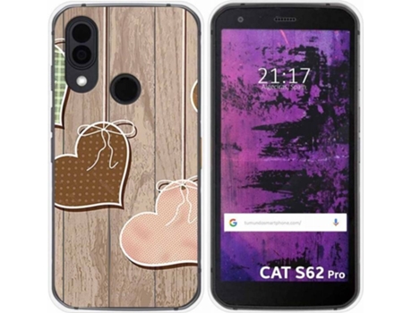 Carcasa CAT S62 Pro TUMUNDOSMARTPHONE Corazones Madera Multicolor